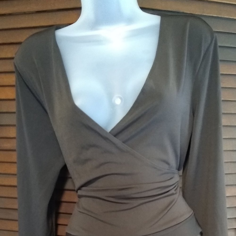 Faux wrap dress stretch business brown sz 14
